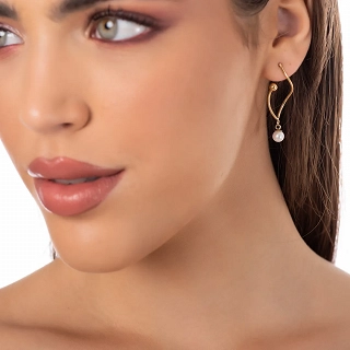 Oxzen σκουλαρίκια κρεμαστά ατσάλινα με πέρλα