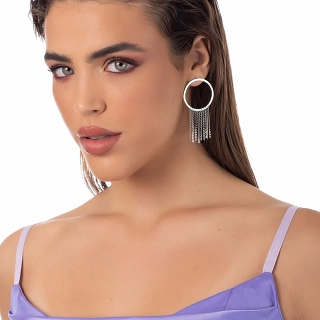 Oxzen σκουλαρίκια κρεμαστά ατσάλινα στρογγυλά με κρεμαστές αλυσίδες