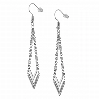 Oxzen σκουλαρίκια κρεμαστά ατσάλινα διπλά μακριά με λευκά κρύσταλλα