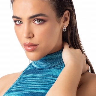 Oxzen σκουλαρίκια κρεμαστά ατσάλινα καρδούλα κρεμαστή με λευκό ζιργκόν