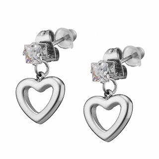 Oxzen σκουλαρίκια κρεμαστά ατσάλινα καρδούλα κρεμαστή με λευκό ζιργκόν