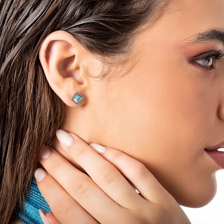 Oxzen σκουλαρίκια καρφωτά ατσάλινα τετράγωνα με γαλάζιο ζιργκόν