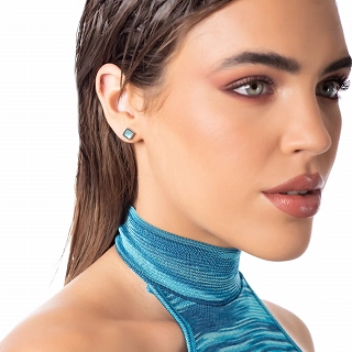 Oxzen σκουλαρίκια καρφωτά ατσάλινα τετράγωνα με γαλάζιο ζιργκόν