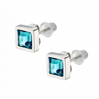 Oxzen σκουλαρίκια καρφωτά ατσάλινα τετράγωνα με γαλάζιο ζιργκόν