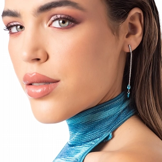 Oxzen γυναικείο σκουλαρίκι ατσάλινο μακρύ με γαλάζια ζιργκόν