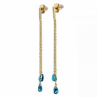 Oxzen γυναικείο σκουλαρίκι ατσάλινο μακρύ με γαλάζια ζιργκόν