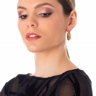 Oxzen σκουλαρίκια κρίκοι ατσάλινοι επιχρυσωμένοι Twist Chunky Croissant  28mm