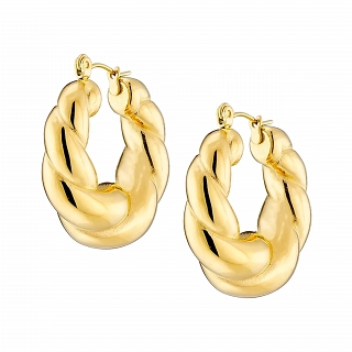 Oxzen σκουλαρίκια κρίκοι ατσάλινοι επιχρυσωμένοι Twist Chunky Croissant  28mm