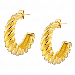 Oxzen σκουλαρίκια κρίκοι ατσάλινοι επιχρυσωμένοι Twist Chunky Croissant 30mm