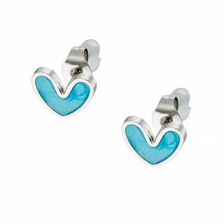 Oxzen γυναικείο σκουλαρίκι ατσάλινο καρφωτό καρδούλα με γαλάζιο σμάλτο