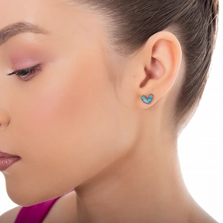 Oxzen γυναικείο σκουλαρίκι ατσάλινο καρφωτό καρδούλα με γαλάζιο σμάλτο