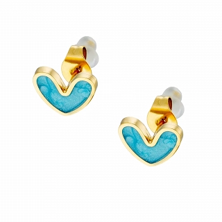 Oxzen γυναικείο σκουλαρίκι ατσάλινο καρφωτό καρδούλα με γαλάζιο σμάλτο