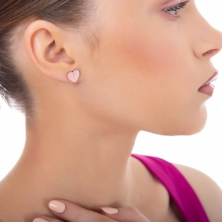 Oxzen γυναικείο σκουλαρίκι ατσάλινο καρφωτό καρδούλα με σμάλτο