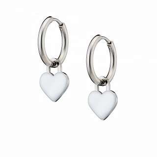 Oxzen γυναικείο σκουλαρίκι ατσάλινο με κρεμαστή λευκή καρδούλα
