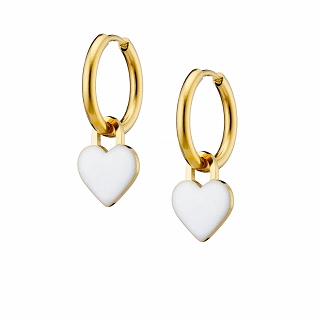 Oxzen γυναικείο σκουλαρίκι ατσάλινο με κρεμαστή λευκή καρδούλα