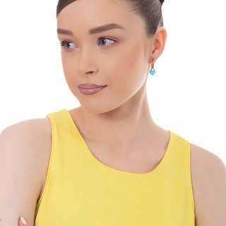 Oxzen γυναικείο σκουλαρίκι ατσάλινο με κρεμαστή γαλάζια καρδούλα