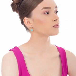 Oxzen γυναικείο σκουλαρίκι ατσάλινο με κρεμαστή γαλάζια καρδούλα