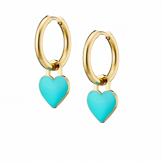 Oxzen γυναικείο σκουλαρίκι ατσάλινο με κρεμαστή γαλάζια καρδούλα