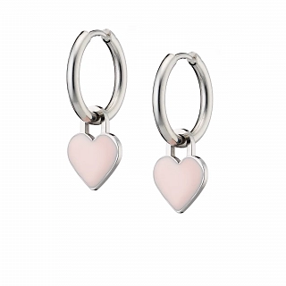 Oxzen γυναικείο σκουλαρίκι ατσάλινο με κρεμαστή ροζ καρδούλα