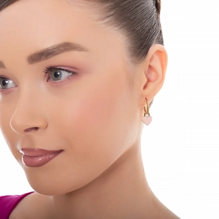 Oxzen γυναικείο σκουλαρίκι ατσάλινο με κρεμαστή ροζ καρδούλα