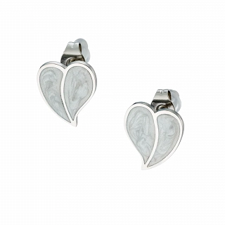 Oxzen γυναικείο σκουλαρίκι ατσάλινο καρδούλα με λευκό σμάλτο