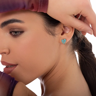 Oxzen γυναικείο σκουλαρίκι ατσάλινο καρδούλα με γαλάζιο σμάλτο