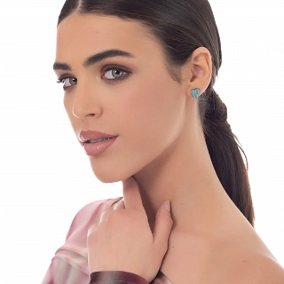 Oxzen γυναικείο σκουλαρίκι ατσάλινο καρδούλα με γαλάζιο σμάλτο