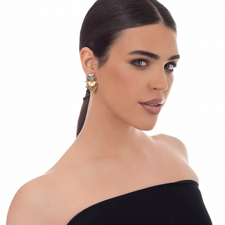 Oxzen γυναικείο σκουλαρίκι ατσάλινο κρεμαστή ασημόχρυση καρδιά