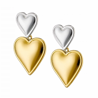 Oxzen γυναικείο σκουλαρίκι ατσάλινο κρεμαστή ασημόχρυση καρδιά