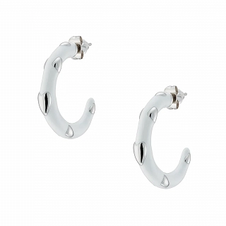 Oxzen σκουλαρίκι ατσάλινο κρίκος με λευκό σμάλτο