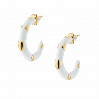 Oxzen σκουλαρίκι ατσάλινο κρίκος με λευκό σμάλτο