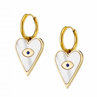 Oxzen σκουλαρίκι ατσάλινο κρίκος με σμάλτο καρδιά