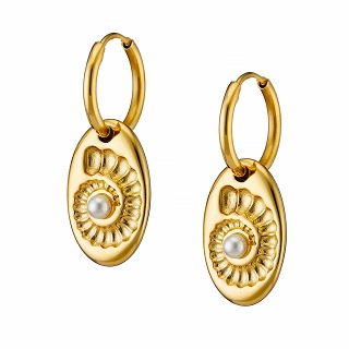 Oxzen ατσάλινο σκουλαρίκι κρίκος επιχρυσωμένος με πέρλα