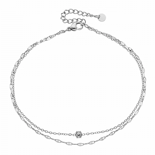 Oxzen αλυσίδα ποδιού ατσάλινη με διπλή αλυσίδα και ένα λευκό ζιργκόν