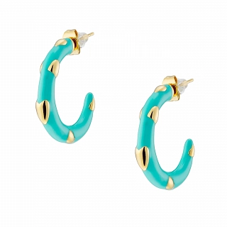 Oxzen σκουλαρίκι ατσάλινο κρίκος με γαλάζιο σμάλτο