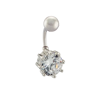 Σκουλαρίκι αφαλού από χειρουργικό ατσάλι με λευκό ζιργκόν