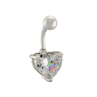 Σκουλαρίκι αφαλού από χειρουργικό ατσάλι με λευκή καρδιά ζιργκόν