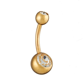 Σκουλαρίκι αφαλού από χειρουργικό ατσάλι με λευκά κρύσταλλα