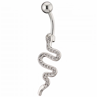 Σκουλαρίκι αφαλού από χειρουργικό ατσάλι, φίδι με λευκά ζιργκόν