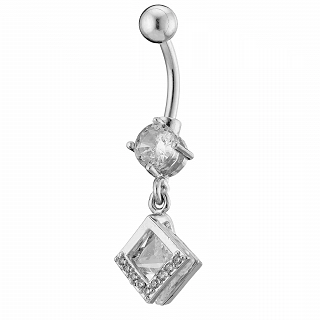 Σκουλαρίκι αφαλού από χειρουργικό ατσάλι με λευκά ζιργκόν