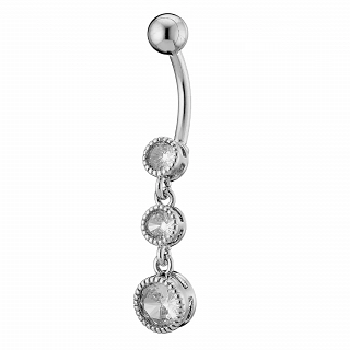 Σκουλαρίκι αφαλού από χειρουργικό ατσάλι με λευκά ζιργκόν