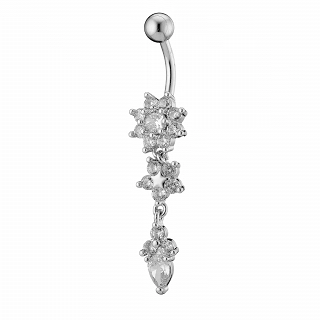 Σκουλαρίκι αφαλού από χειρουργικό ατσάλι με λευκά ζιργκόν