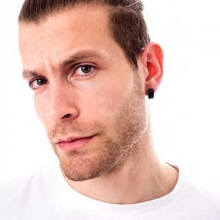 Σκουλαρίκι ανδρικό από ανοξείδωτο ατσάλι μαύρο κρικάκι (7 x 10)mm