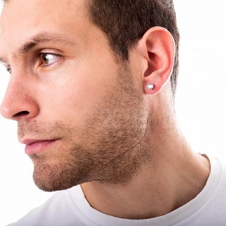 Σκουλαρίκι ανδρικό από ανοξείδωτο ατσάλι με στρογγυλή λευκή πέτρα ζιργκόν 3mm