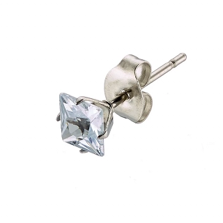 Σκουλαρίκι ανδρικό από ανοξείδωτο ατσάλι με τετράγωνη λευκή πέτρα ζιργκόν 5mm