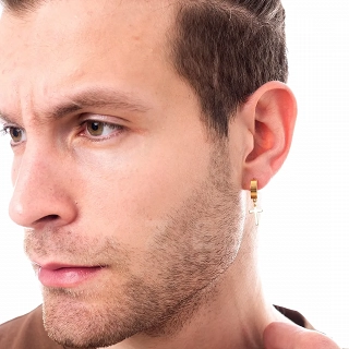 Σκουλαρίκι ανδρικό από ανοξείδωτο ατσάλι, κρικάκι (3 x 10)mm με σταυρό