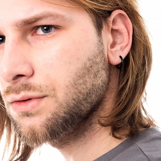 Σκουλαρίκι ανδρικό από ανοξείδωτο ατσάλι, κρικάκι μαύρο (2.5 x 10)mm