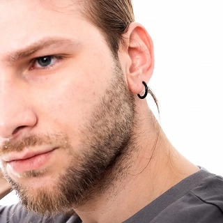 Σκουλαρίκι ανδρικό από ανοξείδωτο ατσάλι, κρικάκι μαύρο (2.5 x 10)mm