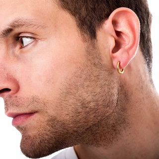 Σκουλαρίκι ανδρικό από ανοξείδωτο ατσάλι, κρικάκι επιχρυσωμένο (2.5 x 10)mm