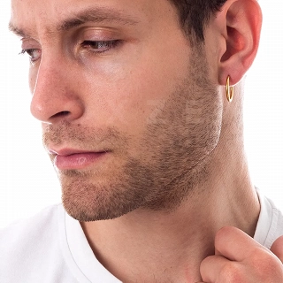 Σκουλαρίκι ανδρικό από ανοξείδωτο ατσάλι, κρικάκι επιχρυσωμένο (2.5 x 18)mm